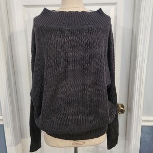 Elegant Off-the-Shoulder Dark Gray Sweater